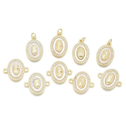 Cubic Zirconia Micro Pave Brass Connector, with White Shell, gold color plated, DIY & with rhinestone & 1/1 loop, more colors for choice, nickel, lead & cadmium free, Sold By PC