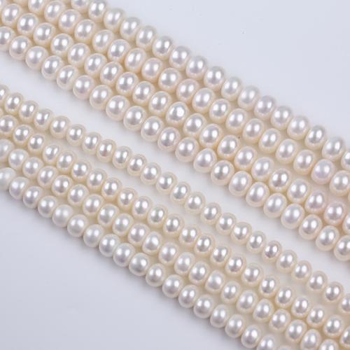 Perlas Arroz Freshwater, Perlas cultivadas de agua dulce, Redondo aplanado, Bricolaje, Blanco, 8-10mm, Vendido para 37 cm Sarta