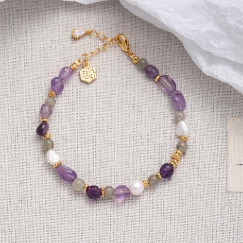 Freshwater Cultured Pearl Bracelet, Brass, with Natural Stone & Freshwater Pearl, plated, fashion jewelry & micro pave cubic zirconia, more colors for choice, nickel, lead & cadmium free, 250x13x13mm, Length:18 cm, Sold By PC