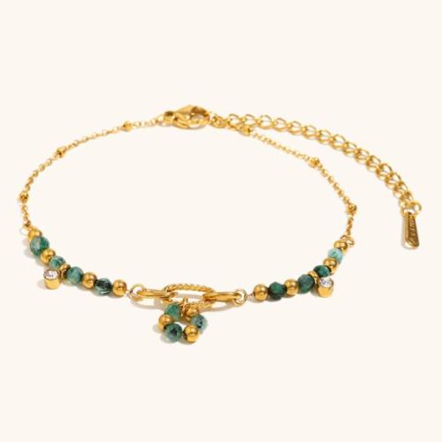 Gemstone Bracelets, 304 Stainless Steel, with Natural Stone, 18K gold plated, fashion jewelry & for woman & with rhinestone, Sold By PC