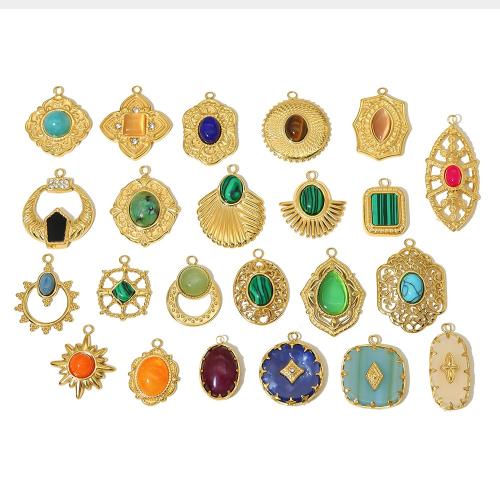 Gemstone Pendants Jewelry, 304 Stainless Steel, with Natural Stone, 18K gold plated, DIY & different styles for choice, Sold By PC