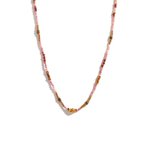 Natural Gemstone Necklace, 304 Stainless Steel, with Natural Stone, 18K gold plated, fashion jewelry & different materials for choice & for woman, Sold By PC