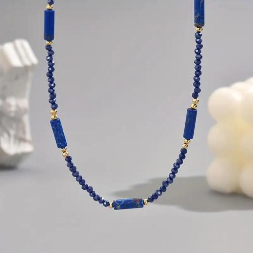 Natural Gemstone Necklace, Tibetan Style, with Natural Stone & Crystal, handmade, fashion jewelry & for woman, blue, Sold By PC