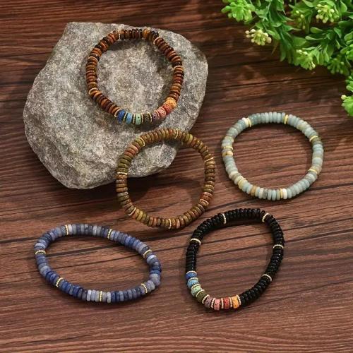 Gemstone Bracelets, Tibetan Style, with Natural Stone & Elastic Thread, handmade, fashion jewelry & different materials for choice & Unisex, more colors for choice, Sold By PC