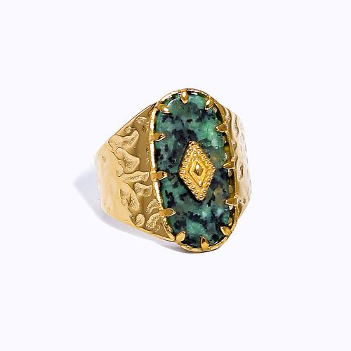 Natural Gemstone Finger Ring, Titanium Steel, with Natural Stone, plated, fashion jewelry & different styles for choice & for woman, golden, Sold By PC