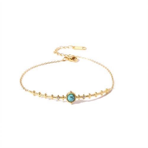 Fashion Turquoise Bracelets, 304 Stainless Steel, with turquoise, 18K gold plated, fashion jewelry & micro pave cubic zirconia & for woman, Sold By PC