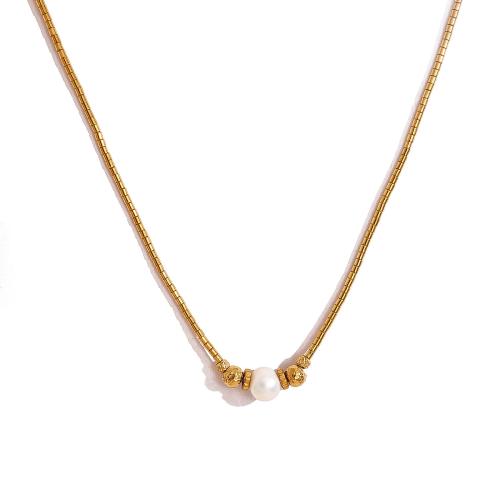 Stainless Steel Jewelry Necklace, 304 Stainless Steel, with Plastic Pearl, 18K gold plated, fashion jewelry & different styles for choice & for woman, Sold By PC