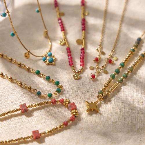 Natural Gemstone Necklace, 304 Stainless Steel, with Natural Stone, 18K gold plated, fashion jewelry & different styles for choice & for woman, Sold By PC