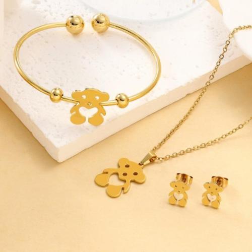 Fashion Stainless Steel Jewelry Sets, Stud Earring & bracelet & necklace, 304 Stainless Steel, Bear, gold color plated, fashion jewelry, golden, Sold By Set
