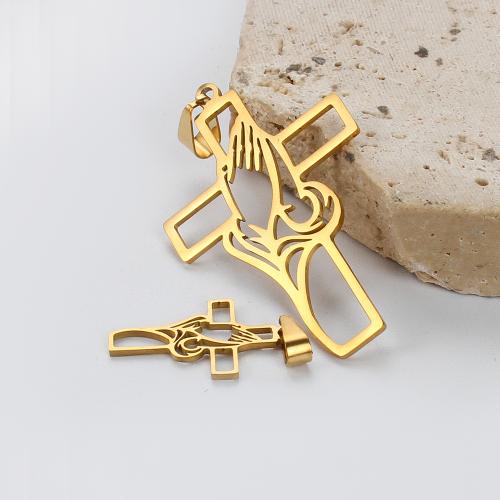 Stainless Steel Cross Pendants, 304 Stainless Steel, gold color plated, DIY & hollow, golden, Sold By PC
