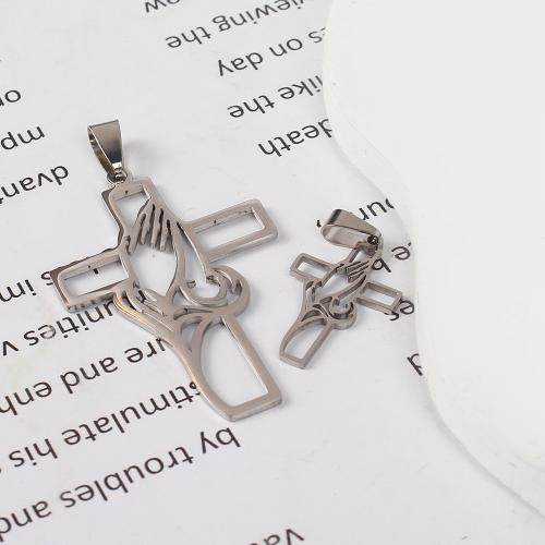 Stainless Steel Cross Pendants, 304 Stainless Steel, silver color plated, DIY & hollow, silver color, Sold By PC