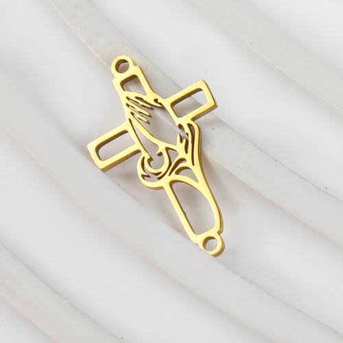 Stainless Steel Cross Pendants, 304 Stainless Steel, gold color plated, DIY & hollow, golden, 13.03x0.86x22.71mm, Sold By PC