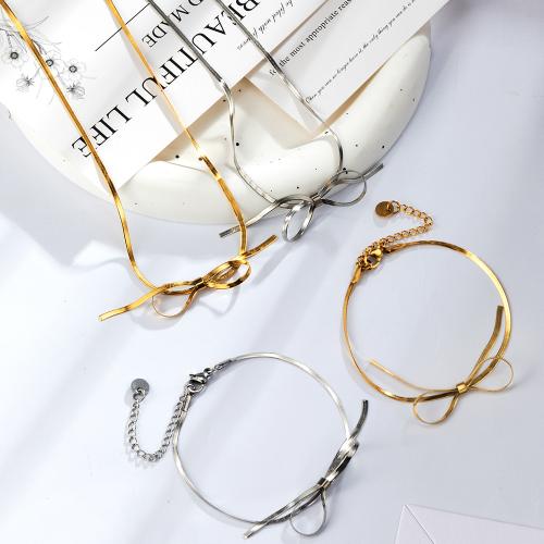 Fashion Stainless Steel Jewelry Sets, bracelet & necklace, 304 Stainless Steel, Bowknot, plated, fashion jewelry, more colors for choice, Sold By PC