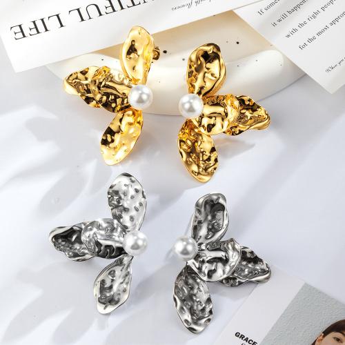 Stainless Steel Stud Earrings, 304 Stainless Steel, with Plastic Pearl, petals, plated, fashion jewelry, more colors for choice, Sold By Pair