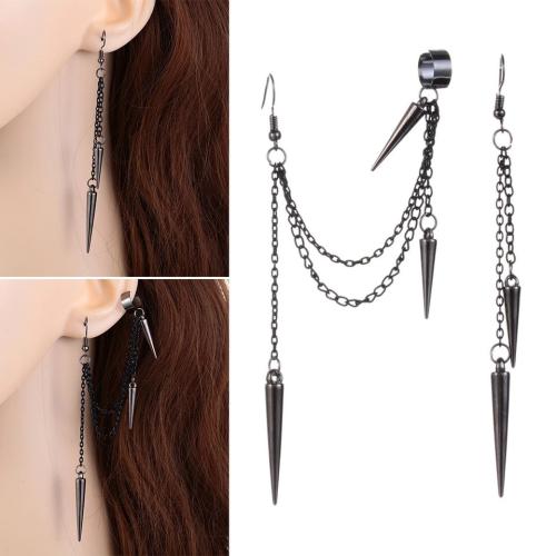 Tibetan Style Asymmetric Earrings, gun black plated, gothic style & for woman, 110mm, Sold By Pair
