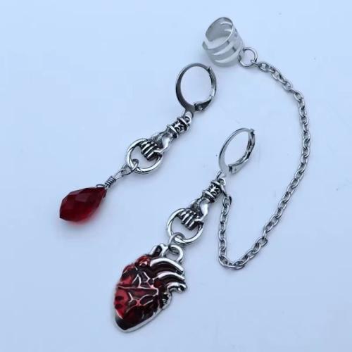 Tibetan Style Drop Earring, with Crystal, Heart, plated, different styles for choice & for woman & enamel, 60mm, Sold By Pair