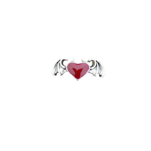 Tibetan Style Finger Ring, Winged Heart, antique silver color plated, for woman & enamel, red, US Ring Size:7, Sold By PC
