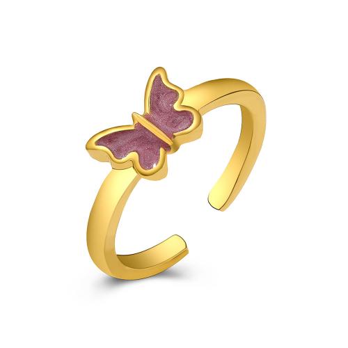 aleación de zinc Anillo de dedo Cuff, Mariposa, chapado, para mujer & esmalte, más colores para la opción, tamaño:6, Vendido por UD