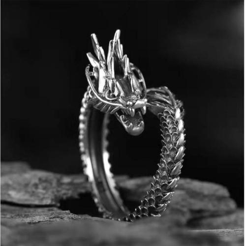 aleación de zinc Anillo de dedo Cuff, Dragón, chapado en color de plata antigua, Vintage & unisexo, tamaño:4.5, Vendido por UD