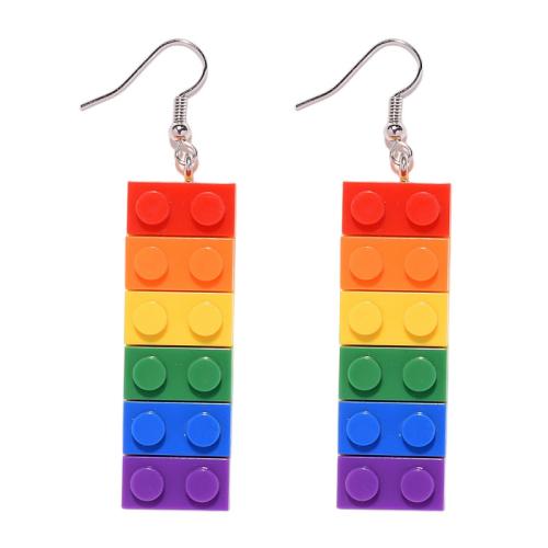 Resin Drop Earring, with Tibetan Style, Geometrical Pattern, fashion jewelry & for woman, multi-colored, 15x50mm, Sold By Pair