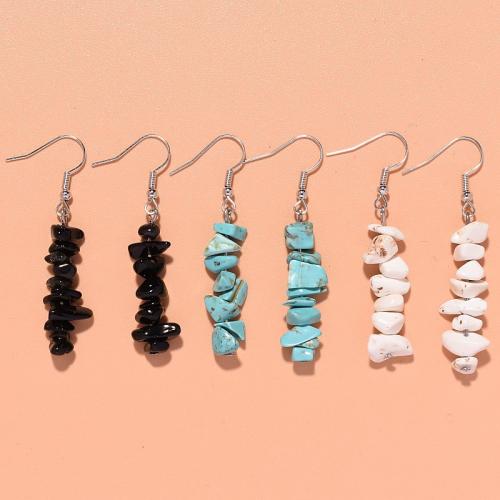 turquoise naturelle Boucle d'oreille goutte, avec alliage de zinc, Irrégulière, bijoux de mode & pour femme, plus de couleurs à choisir, 5x50mm, Vendu par paire