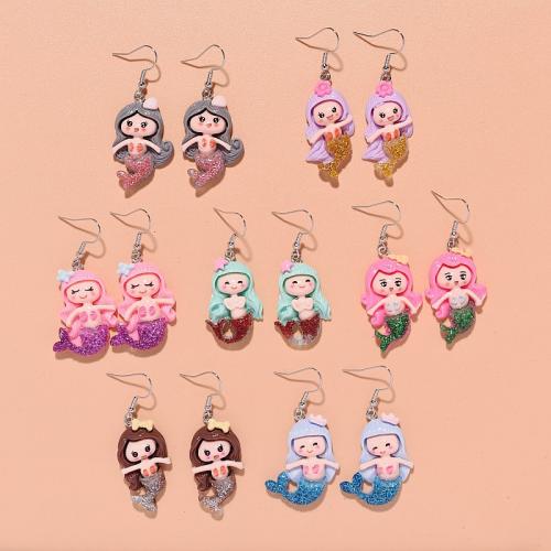 Resin Drop Earring, with Tibetan Style, Mermaid, fashion jewelry & for woman, more colors for choice, 25x65mm, Sold By Pair