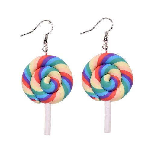 Polymer Clay Drop Earring, with Tibetan Style, Lollipop, handmade, fashion jewelry & for woman, more colors for choice, 25x45mm, Sold By Pair