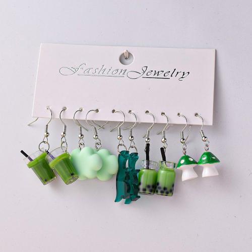resina Aretes, con aleación de zinc, 5 piezas & Joyería & para mujer, verde, earring length 35-50mm, Vendido por Set