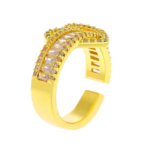 Brass Cuff Finger Ring, Heart, gold color plated, micro pave cubic zirconia & for woman, US Ring Size:6-8, Sold By PC