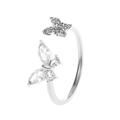 metal Anillo de dedo Cuff, Mariposa, chapado, para mujer & con diamantes de imitación, más colores para la opción, tamaño:6-8, Vendido por UD