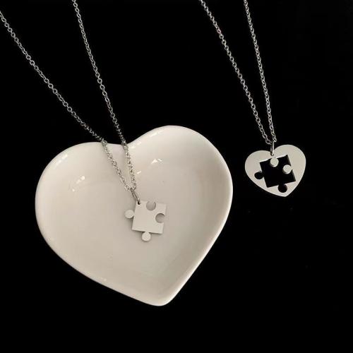 Tibetan Style Puzzle Couple Necklace, Heart, platinum color plated, 2 pieces & for couple, Length:Approx 23.6 Inch, Sold By Set