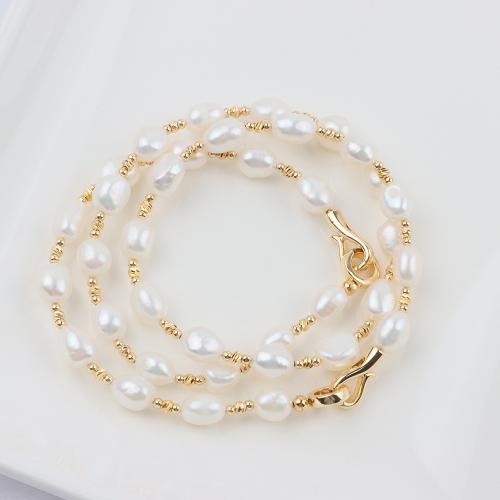 Sets de Perlas Cultivadas de Agua Dulce, pulsera & collar, con Aleación de cobre, Barroco, chapado, Joyería, Blanco, libre de níquel, plomo & cadmio, 7-8mm, Vendido por Set