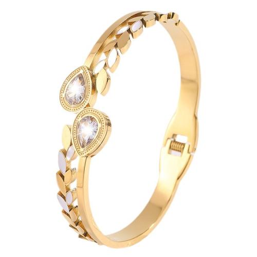 Bracelet en acier inoxydable, Acier inoxydable 304, Placage, pour femme & avec strass & creux, doré, Vendu par PC