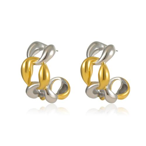 Stainless Steel Stud Earrings, 304 Stainless Steel, plated, for woman & two tone & hollow, Sold By Pair