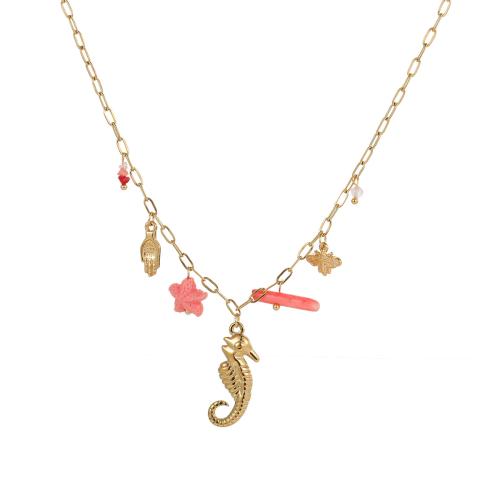 Stainless Steel Jewelry Necklace, 304 Stainless Steel, with Resin, 18K gold plated, fashion jewelry & different styles for choice & for woman, Sold By PC