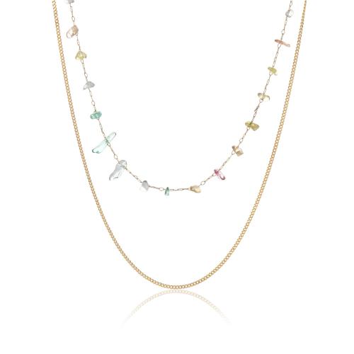 Natural Gemstone Necklace, 304 Stainless Steel, with Natural Stone, 18K gold plated, Double Layer & fashion jewelry & for woman, Sold By PC
