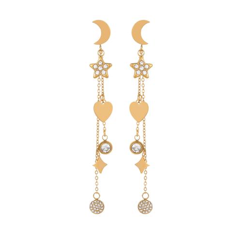 Acier inoxydable 304 boucle d'oreille en gland, Plaqué or 18K, bijoux de mode & pour femme & avec strass, Vendu par paire