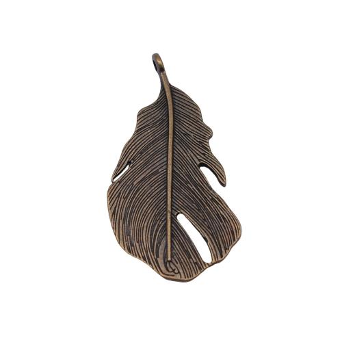 Pendentifs de Feather alliage zinc, alliage de zinc, forme de plume, Placage, DIY & creux, couleur bronze antique, 47x25mm, Vendu par PC