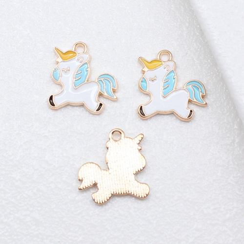 Tibetan Style Enamel Pendants, Unicorn, gold color plated, DIY, more colors for choice, 18x17mm, 10PCs/Bag, Sold By Bag