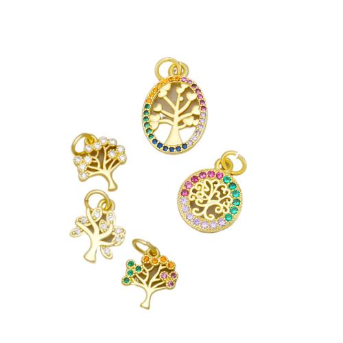 Cubic Zirconia Micro Pave Brass Pendant, Tree, plated, DIY & micro pave cubic zirconia, golden, nickel, lead & cadmium free, Sold By PC
