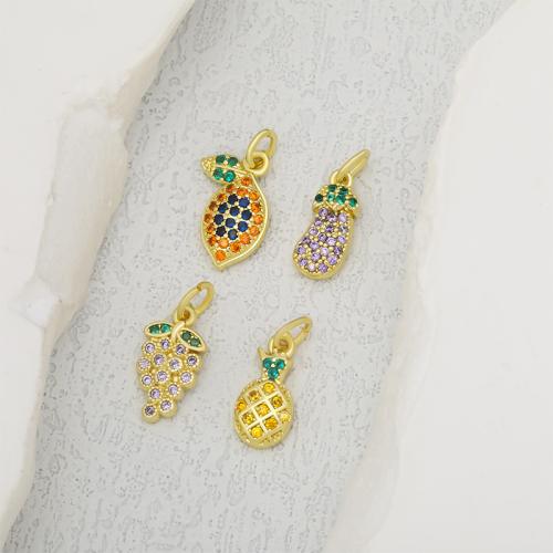 Cubic Zirconia Micro Pave Brass Pendant, Fruit, plated, DIY & micro pave cubic zirconia, golden, nickel, lead & cadmium free, Sold By PC