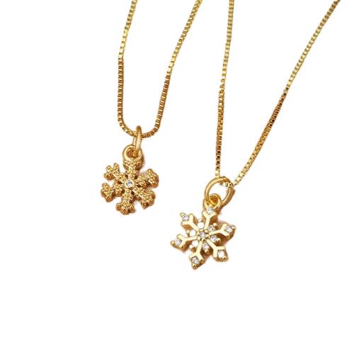 Cubic Zirconia Micro Pave Brass Pendant, Snowflake, plated, DIY & micro pave cubic zirconia, golden, Sold By PC