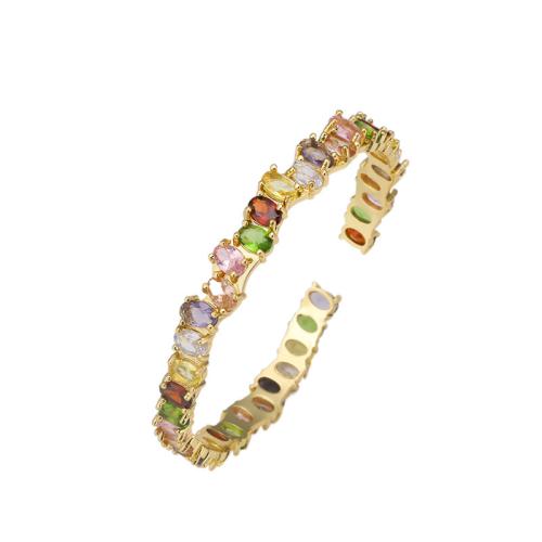 laiton bracelet manchette, Placage, bijoux de mode & pavé de micro zircon, doré, protéger l'environnement, sans nickel, plomb et cadmium, Vendu par PC