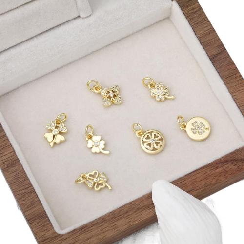 Cubic Zirconia Micro Pave Brass Pendant, Four Leaf Clover, plated, DIY & micro pave cubic zirconia, golden, nickel, lead & cadmium free, Sold By PC