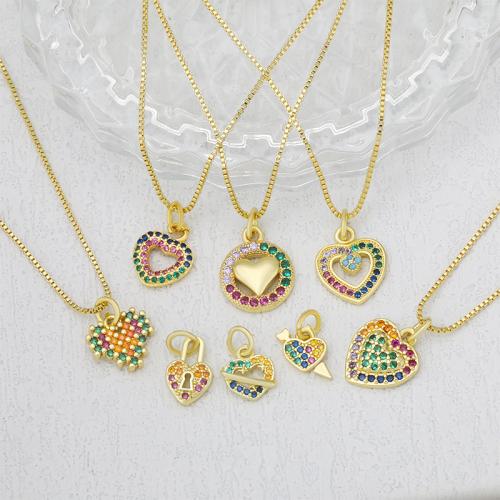 Cubic Zirconia Micro Pave Brass Pendant, Heart, plated, DIY & micro pave cubic zirconia, golden, nickel, lead & cadmium free, Sold By PC
