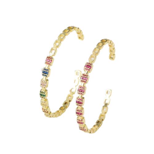 laiton bracelet manchette, Placage, bijoux de mode & pavé de micro zircon, doré, protéger l'environnement, sans nickel, plomb et cadmium, Vendu par PC