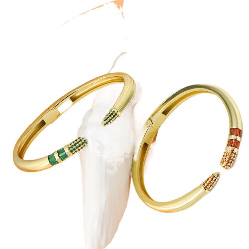 laiton bracelet manchette, Placage, bijoux de mode & pavé de micro zircon, doré, protéger l'environnement, sans nickel, plomb et cadmium, Vendu par PC