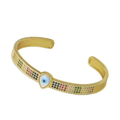 Brass Cuff Bangle, with Resin, plated, fashion jewelry & micro pave cubic zirconia, golden, nickel, lead & cadmium free, Sold By PC