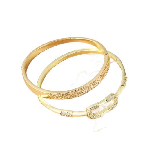 laiton bracelet manchette, Placage, bijoux de mode & pavé de micro zircon, doré, protéger l'environnement, sans nickel, plomb et cadmium, Vendu par PC