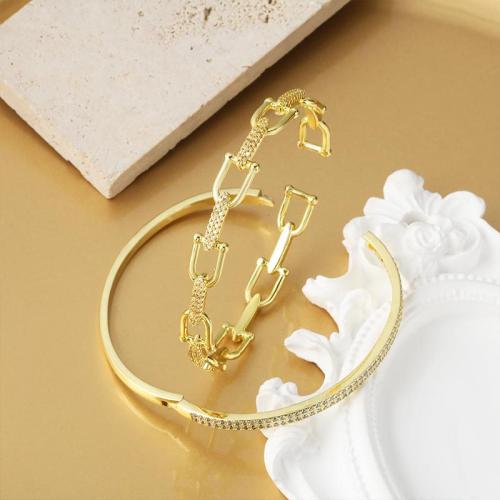 laiton bracelet manchette, Placage, bijoux de mode & pavé de micro zircon, doré, protéger l'environnement, sans nickel, plomb et cadmium, Vendu par PC